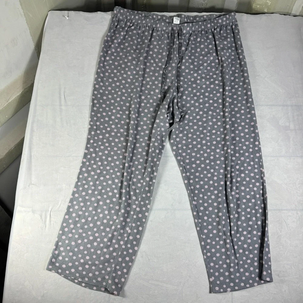 Liz Claiborne Womens Pajama Set Pink Gray Polka‎ Dot Long Sleeve Drawstring 2X